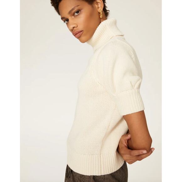 Adam Lippes Sweater Womens Small White Puff Sleeve Knit Turtleneck Cotton Wool - Picture 4 of 12